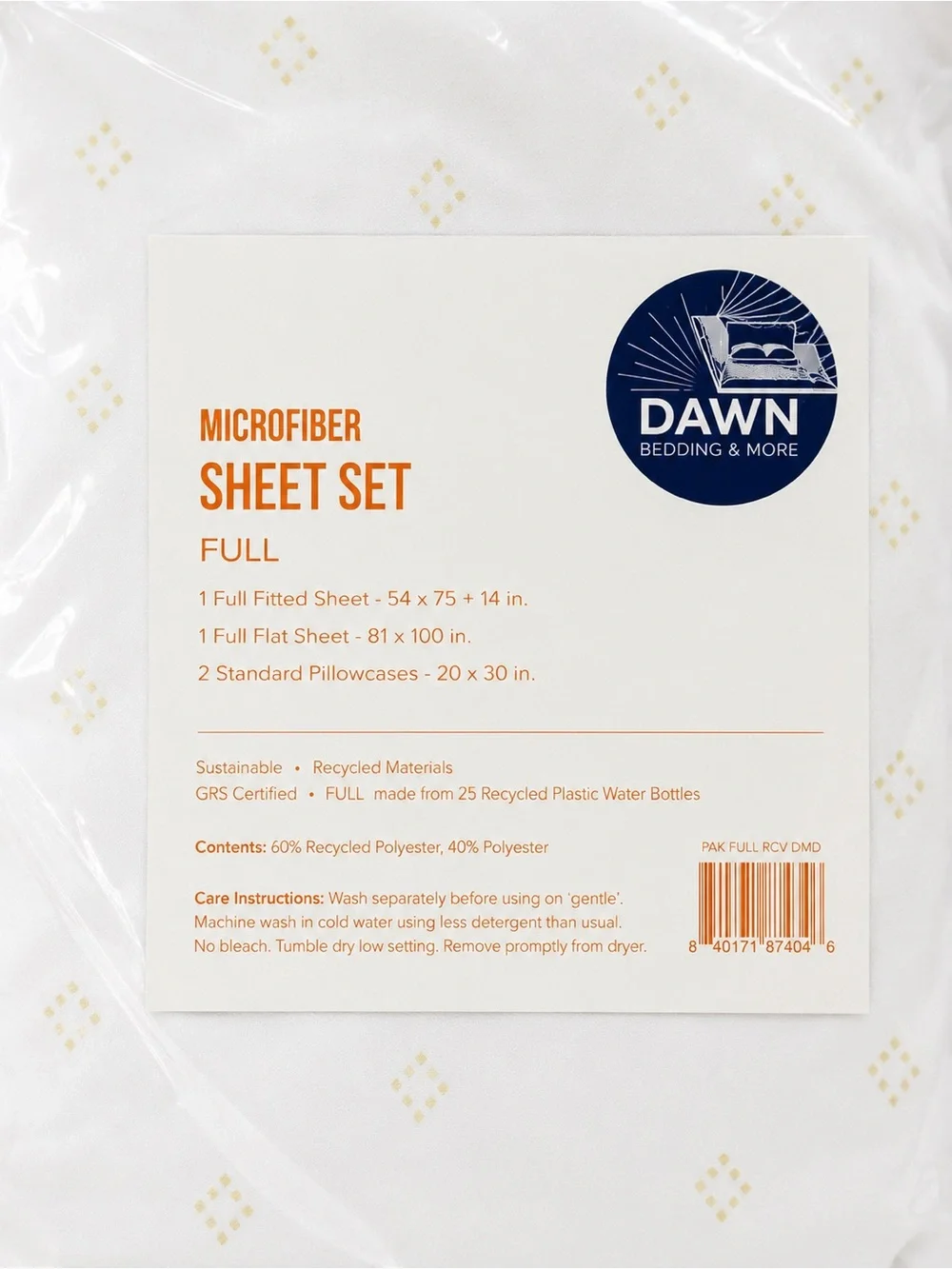 Dawn Full Microfiber Full Size Sheet Set in White with Gold Accent